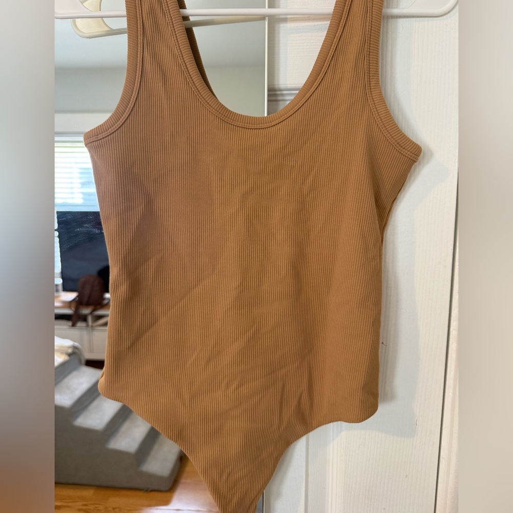 Ribbed Scoop Neck Bodysuit - cinnamon nuuds
